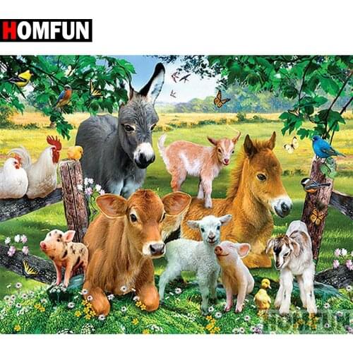 HOMFUN Full Square/Round Drill 5D DIY Diamond Painting "Animal donkey farm" 3D Embroidery Cross Stitch 5D Home Decor A30048