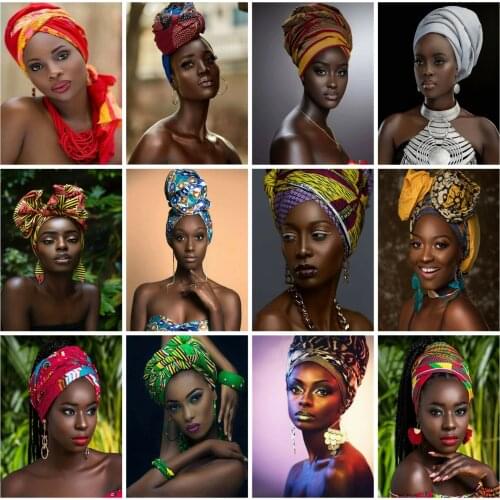 Huacan Full Square Diamond Painting New 5D African Woman Diamond Embroidery Mosaic Cross Stitch Portrait Paintings For Interior
