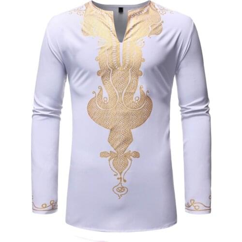 White Dashiki Men Shirt 2020 Fashion African Mens Tribal Ethnic Shirt Slim Fit Long Sleeve Streetwear Casual African Clothing