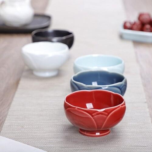 Tea Set Kung Fu TeaCup Lotus Cup Master Cup White Porcelain Ceramics Small Teacup Kung Fu Tea Cup Single Bowl Small Ceramic Cups
