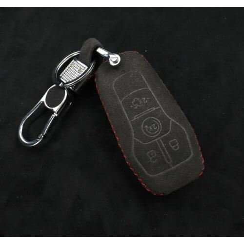 QHCP Car Key Case Bag Cover Remote Keys Shell 4 Buttons 5 Buttons Hand Sewing Suede Leather For Ford Mustang 2015-2017 2018-2020