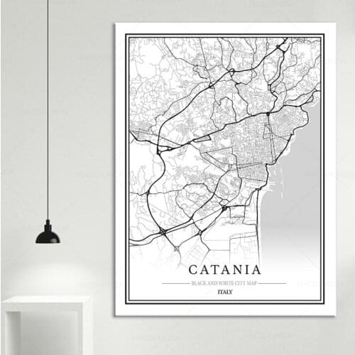 Black and white Posters CATANIA map wall art canvas painting hd print for Living room Bedroom Bar Cafe Home Decoration framed