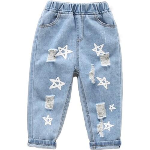 Casual Kids Jeans Star Print Elastic Waist Loose Girls Denim Pant 2021 New Spring Summer Toddler Boy Trousers 1 2 3 4 5 Year