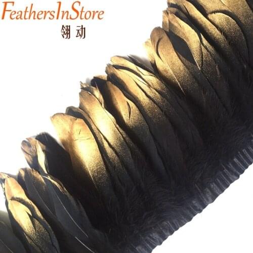DIY craft 10meters Dyed Goose Feather Fringes Gold tipped painted Geese Duck Feather trims 13-18cm