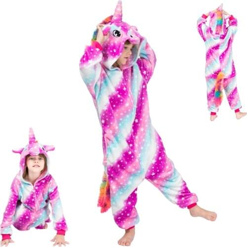 Kigurumi Kids Pyjamas Unicorn Pajama Onesie Sleepwear Animal Anime Cartoon Clothes Child Girl Clothing Pijamas Flannel Jumpsuit