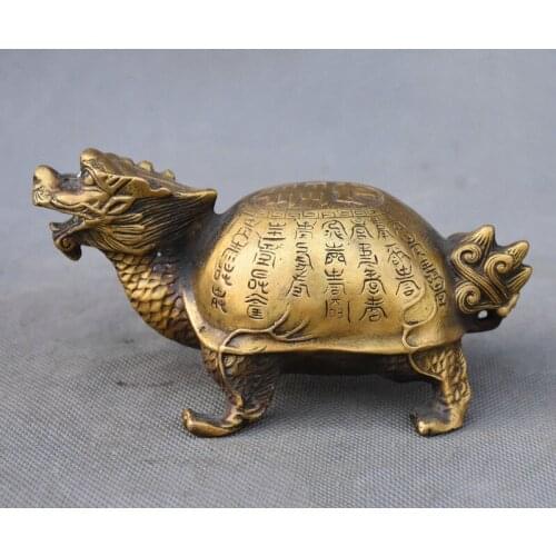 Chinese Myth Animal Bronze Longevity Shou Dragon Turtle Tortoise FengShui Statue