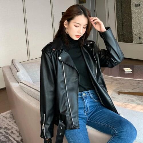 New Spring Autumn Women Black Faux Leather Jacket High Street Ladies Punk Short Female Coats Biker Moto PU Leather Jacket