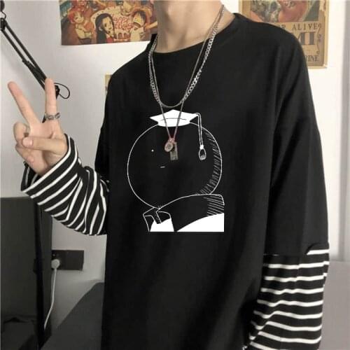Fashion Harajuku Anime Manga Assassination Classroom T-shirt Fake Two Pieces Tops Funny Of Cartoon Kill Teacher Stripes Tshirts