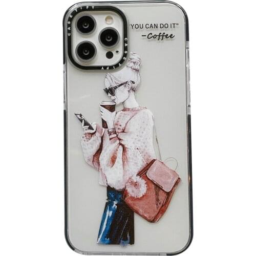 Fashion Girl with Bag Transparent Case for iPhone 12 Pro Max Back Phone Cover for 12Mini 11Pro Max X XS XR 8 7 Plus SE 2020