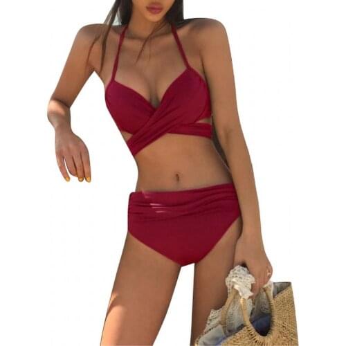 Fashion Women summer bikini swimwear Beach Sexy Solid Color Bandage Bikini Set Swimsuit Swimwear купальники женские 2021