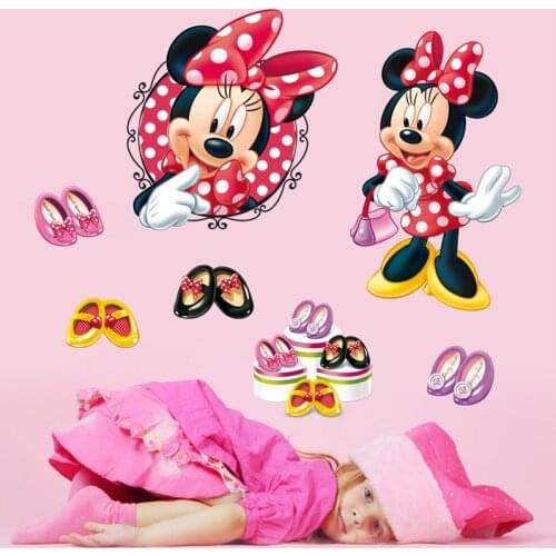 Cartoon minnie high heels wall stickers for kids rooms girls gifts home decor disney wall decals pvc mural art diy posters