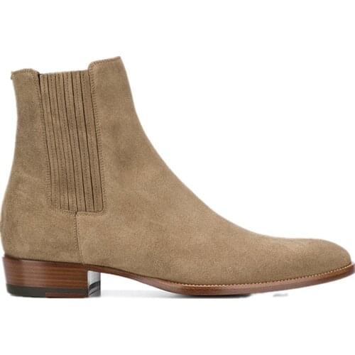 NEW High Quality Slip On Pointed Toe Chelsea Men Boots Beige Color New office wedding business Boutique Boots