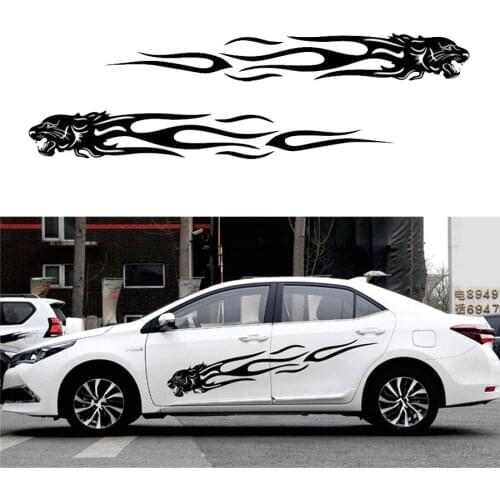 1 pair DIY Car Body Side Truck Decal Vinyl Leopard Head Flame Graphics Racing Stripes Sticker Universal Black