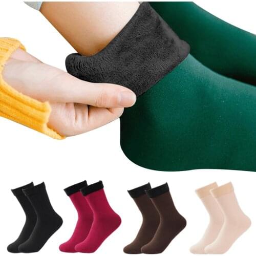 3 Pairs Womens Winter Warm Socks Pack Thicken Solid Color Christmas Gifts Casual Suitable for Snow Boots Keep Warm Resist Cold