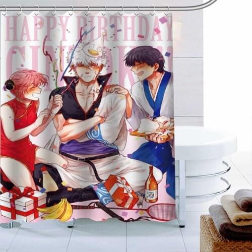 ShunQian Gin Tama New Arrival Custom Polyester Fabric Printing Shower Curtain Bathroom Waterproof With Hook Bath Curtain Gift