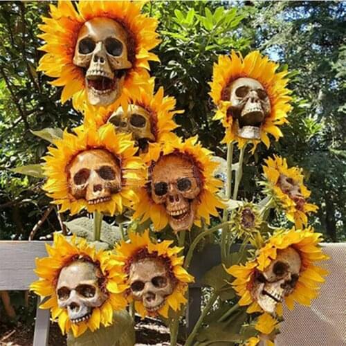 New Garden Decoration Skull Head Sunflower Statues Outdoor Creative Garden Ornament Party Garden Skull Sunflower Decoration