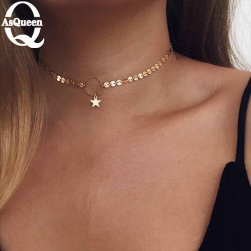 Sexy Simple Collares Choker Necklace Sequins Star Fringed Pendant Necklace