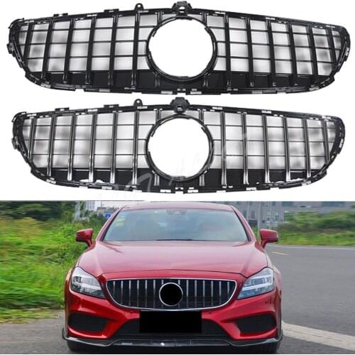 Front Racing Billet Bumper Grille Upper Grill Cover For Mercedes-Benz W218 CLS-Class 2015 2016 2017 GTR Black SIlver