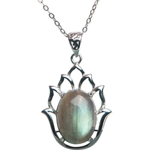 Genuine Natural Labradorite Blue Light Gems Charm Unique Women Sliver Pendant 18*17mm