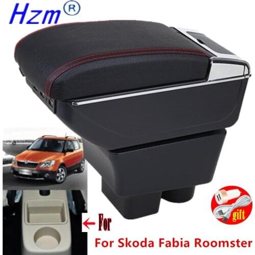 For Skoda Fabia Roomster armrest box Interior Parts special Retrofit parts Car Armrest Center Storage box USB LED