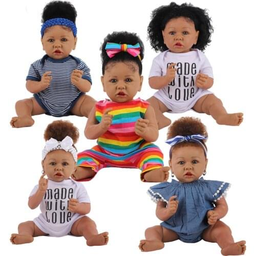 New Lifelike Reborn Baby Dolls With Soft Cotton Body African American Realistic Girl Doll 23 Inch Gift