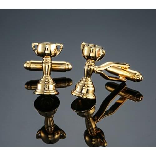 High-quality Men Cufflinks gold plating novelty trophy design copper material men cufflinks whoelsale&retail
