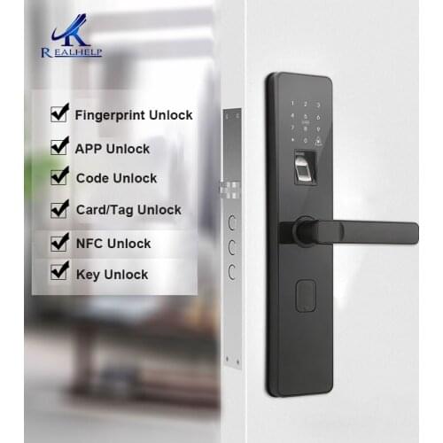 Wechat Control Fingerprint Door Lock NFC Unlock Wireless Bluetooth Door Lock Pin Key Unlock Fingerprint Door Handle