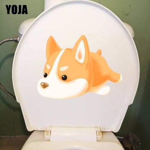 YOJA 24.7×19CM Corgi Cartoon Home Kids Bedroom Wall Stickers Funny Toilet Cover Decoration T1-2407