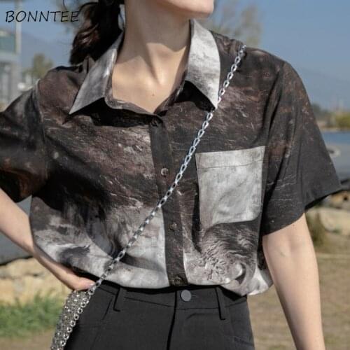 Shirts Women Tie-dye Unisex Popular Summer Causal Harajuku All-match Couple Single Breasted Chic Female Retro Baggy Streetwear