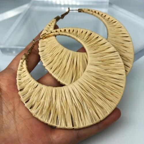 TOTASALLY Brand Woman Natural Raffia Maxi Earrings Straw Women Hoop Earrings Fashion Big Handmade Earrings Accessories Brincos