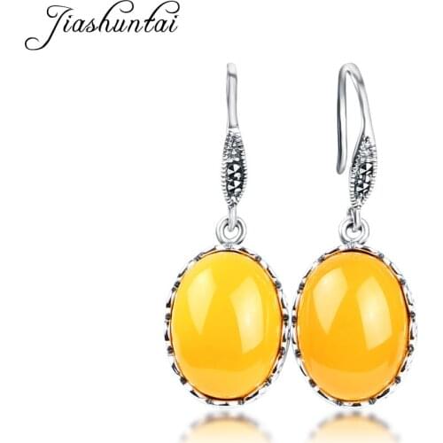 JIASHUNTAI Vintage 925 Sterling Silver Natural Chalcedony Garnet Earrings for Women Fashion Drop Earrings Fine Jewelry Female