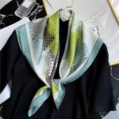 Scarf Women Silk Neck Hairband Design Print Shawl Wrap Foulard Plaid Neckerchief Bandana 2021 Spring Hand Band Scarves