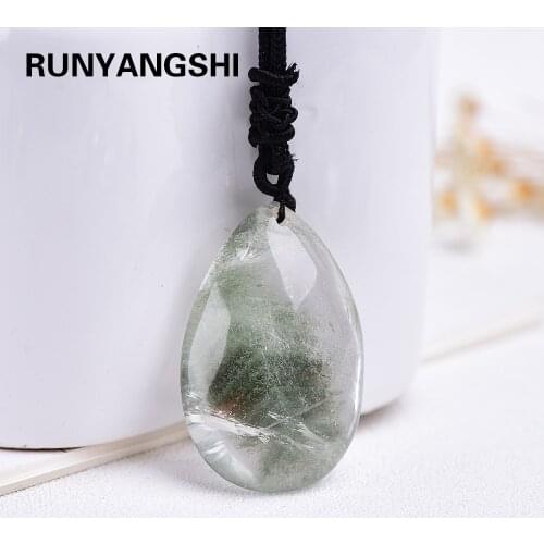 1PC Natural Green Ghost Phantom Stone Necklace crystal clear Quartz Gems Specimen Amulet Healing Stone Pendant Necklace