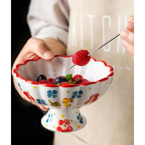 200ml Ceramic Dessert Plate Ice Cream Ogurt Salad Plate Hand Painted Dessert Bowl Cone Holders Kitchen Accessories