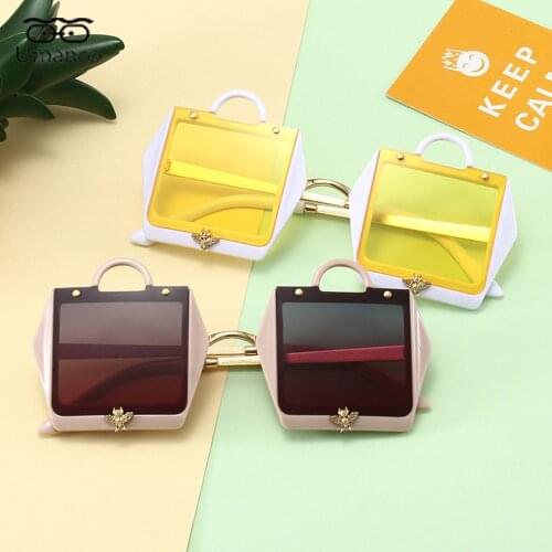 2021 Creative Sunglasses for Children Bag Shape with Bee Nail Gold Metal Frame AC Lens Colorful Eyeglasses Girls Gift Travel UV