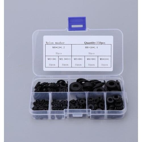 350Pcs Black & White Nylon Flat Spacer Assortment Shim Set Plain Washer O-Ring Gasket Kit M2 M2.5 M3 M4 M5 M6 M8