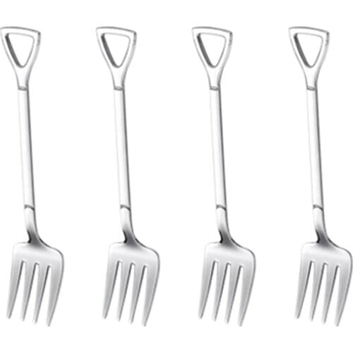 4Pcs Stainless Steel Iron Shovel Spoon Coffee Ice Cream Spoon Fork Engineering Shovel Retro Cute Spoon Kitchen Gadget Cutlery
