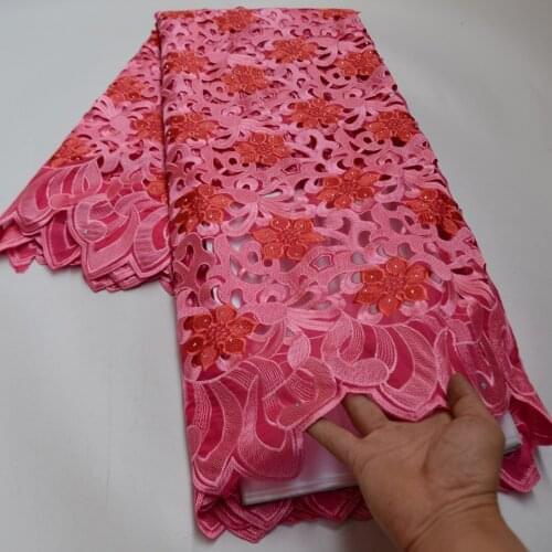 5yards/pc) High quality hand cut Swiss voile lace pink African cotton lace fabric with excellent embroidery for party CLP492