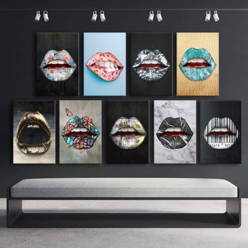 Graffiti Canvas Nordic Painting Prints Gold Lips Gradient Sexy Home Decor Posters Wall Artwork Modern Bedroom Modular Pictures