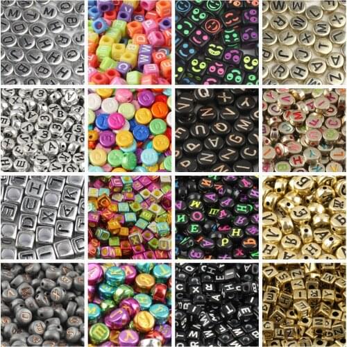 Mixed Letter Acrylic Beads Flat Round Alphabet Digital Cube Loose Spacer Beads For Jewelry Making Handmade Necklace Bracelet