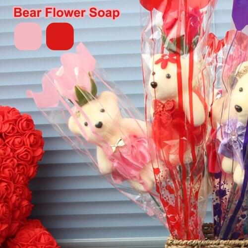 Behogar 2pcs Bear Flower Soap Artificial Flower Multicolor Bear Wedding Flower Decoration Fake Bear Flower Gift Soap Flower Bear