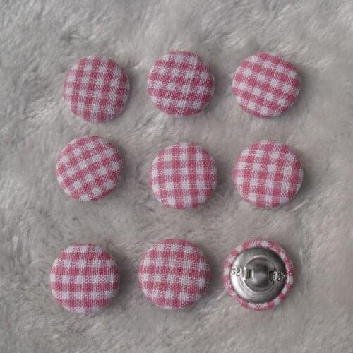 Free shipping 100pcs/lot 20mm 2cm pink plaid fabric cover buttons diy cloth covered buttons component with shank E116