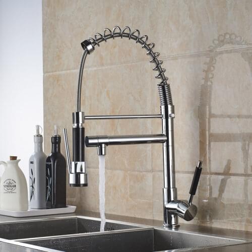 Blackend Spring Kitchen Faucet Pull out Side Sprayer Dual Spout Single Handle Mixer Tap Sink Faucet 360 Rotation Kitchen Faucets