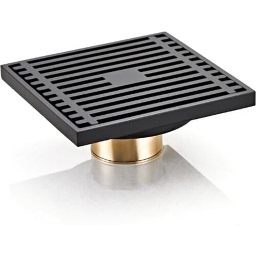 Black Bathroom Floor Drain Deodorization Brass Waste Grates Anti-Odor Lavatory Toilet Bath Shower Floor Water Drainer 100x100mm