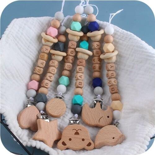 Custom Letter Teether Chain Baby Personalized Name Pacifier Holder Silicone Beech Beads Binky Pacifier Chain Baby Teether Toys