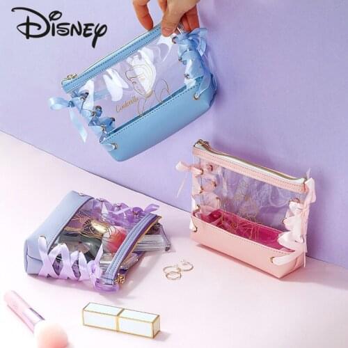 Disney Transparent Cosmetic Bag Portable Large-capacity Travel Waterproof Storage Bag Cartoon Image Princess Cute Lady Wallet