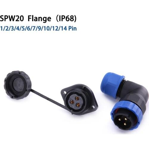 SP20 IP68 Flange waterproof connector 90 degree elbow 1/2/3/4/5/6/7/9/10/12/14 pin Industrial power angle Aviation connectors