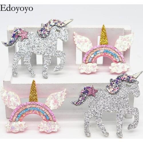 20PCS Glitter Rainbow Leather Non-Woven Fabric For Hair Clips, Applique Patches DIY Craft Decoration Y19121004
