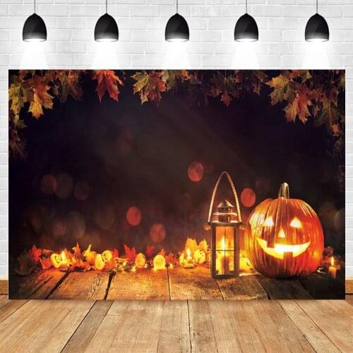 Yeele Halloween Background Pumpkin Candlestick Maple Leaves Plank Floor Candle Backdrop Photography Photo Studio Photophone