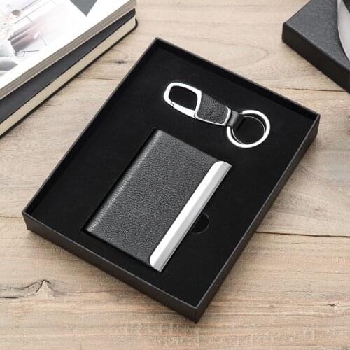 Bisi Goro RFID Men Wallet Set 2021 Metal Aluminum Card Holder Mini Keys Holder Gift Box Simple Card Case Key Business Gift